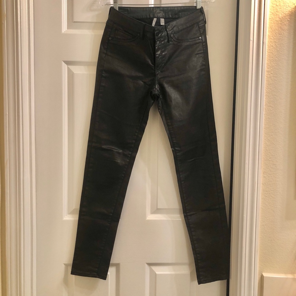 “Wet leather” mango jeans/pants. Run small.